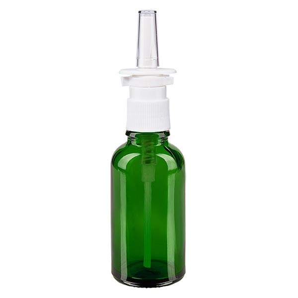 Flacone in vetro verde 30 ml con spray nasale colore bianco