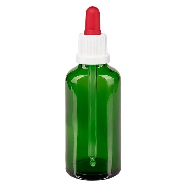 Flacone con pipetta colore verde 50 ml, pipetta antimanomissione colore bianco/rosso