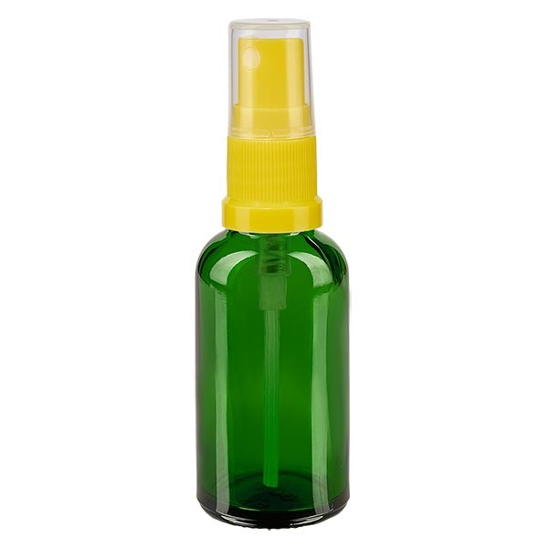 Flacone in vetro verde 30 ml con nebulizzatore a pompa colore giallo