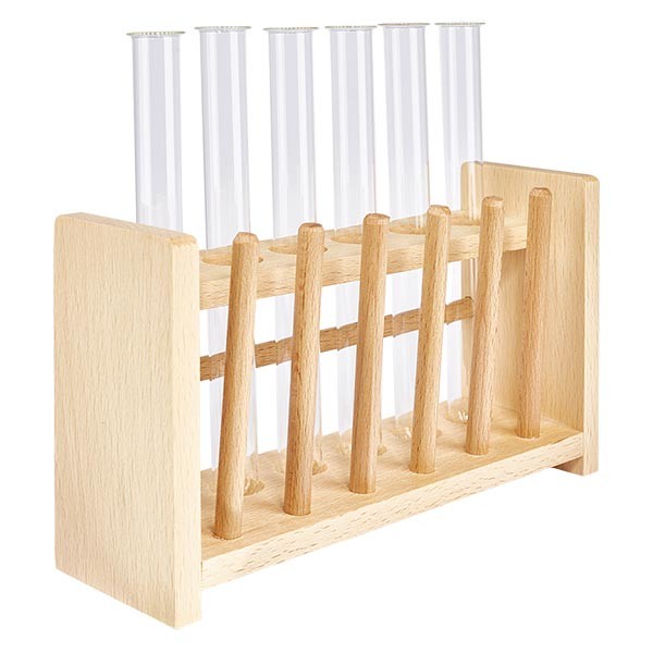 Supporto per provette in legno con 6 provette vetro borosilicato 160 x 16