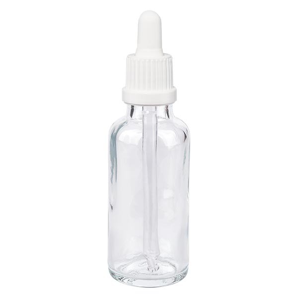 Flacone con pipetta 30 ml colore transparente, pipetta antimanomissione colore bianco