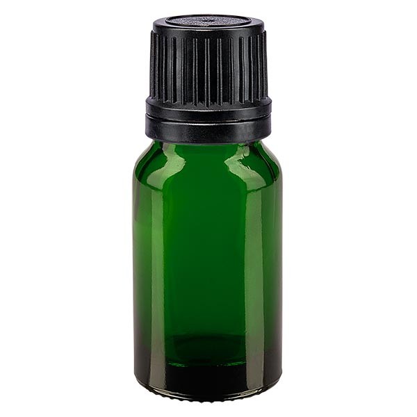 Flacone da farmacia 10 ml colore verde con tappo a vite anello salvagoccia antimanomissione colore nero