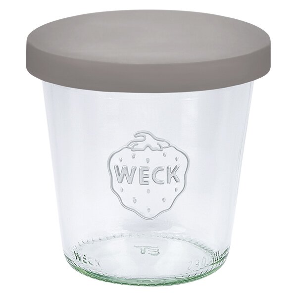 Bicchieri da 290 ml high WECK con coperchio in silicone grigio