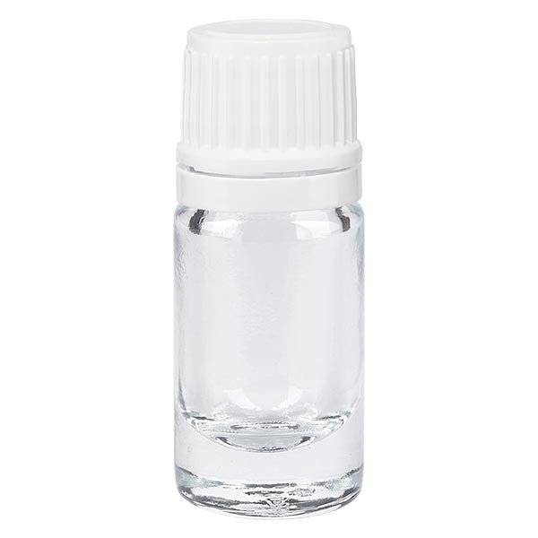 Flacone da farmacia 5 ml trasparente con tappo contagocce 1,2 mm antimanomissione colore bianco