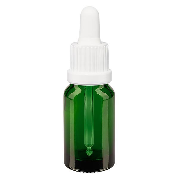 Flacone con pipetta 10 ml colore verde, pipetta antimanomissione colore bianco