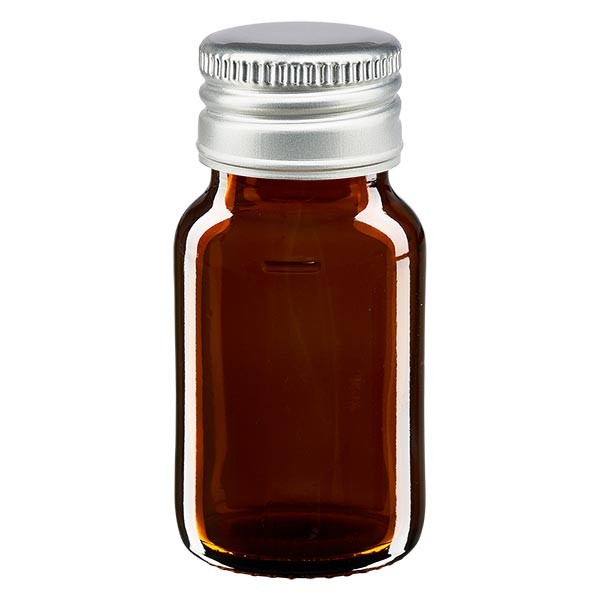 Flacone per medicinali 30 ml colore marrone con tappo in alluminio color argento