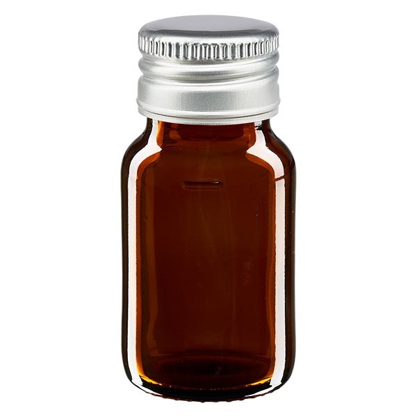 Flacone per medicinali 30 ml colore marrone con tappo in alluminio color argento