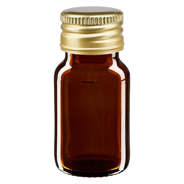 Flacone per medicinali secondo gli standard europei 30 ml colore marrone con tappo in alluminio color oro