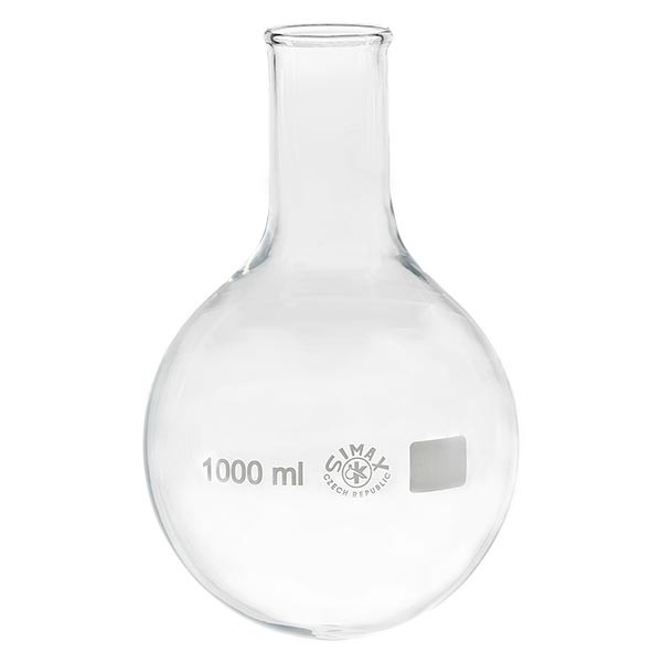 Matraccio a fondo tondo 1000 ml in borosilicato, a collo stretto e con bordo svasato