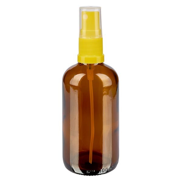 Flacone in vetro marrone 100 ml con nebulizzatore a pompa colore giallo