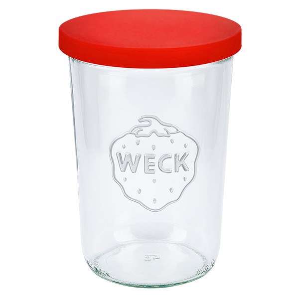 Bicchieri da 850 ml WECK RR100 con coperchio in silicone rosso