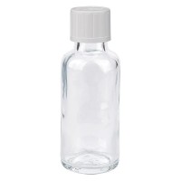 Flacone da farmacia 30 ml trasparente con tappo contagocce colore bianco, dispositivo di blocco per i bambini Flacone da farmacia 30 ml trasparente con tappo contagocce colore bianco, dispositivo di blocco per i bambini