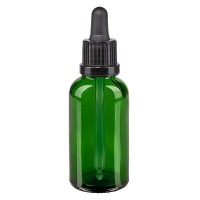 Flacone con pipetta colore verde 30 ml, pipetta antimanomissione colore nero Flacone con pipetta colore verde 30 ml, pipetta antimanomissione colore nero