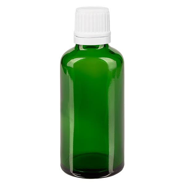 Flacone da farmacia 50 ml colore verde con tappo contagocce 1,2 mm antimanomissione colore bianco