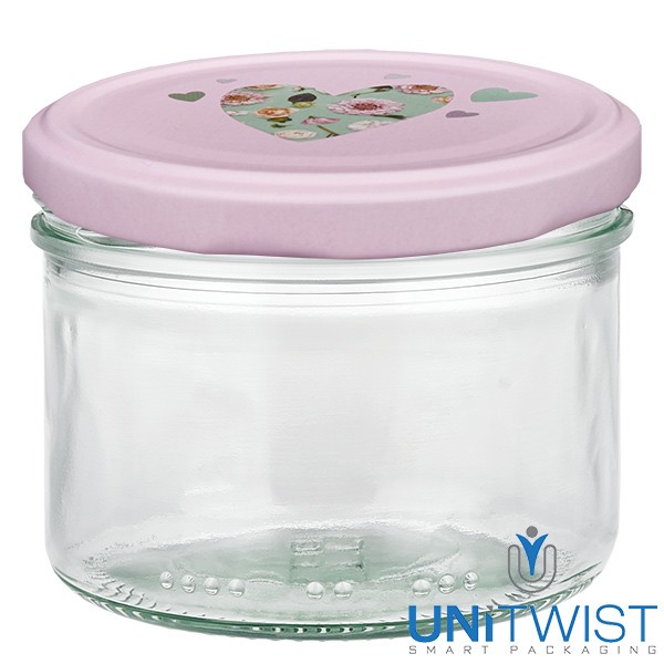 Barattolo cilindrico da 230 ml + coperchio BasicSeal a forma di cuore rosa