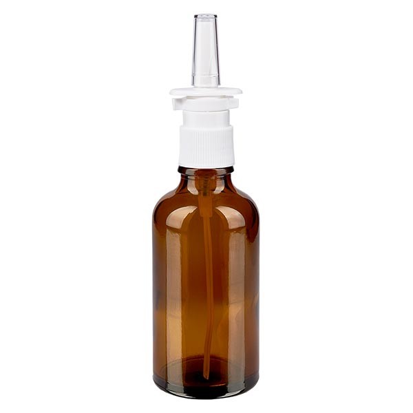 Flacone in vetro marrone 50 ml con spray nasale colore bianco