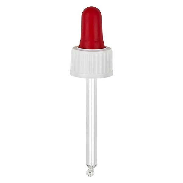 Pipetta con contagocce in vetro colore bianco/rosso 18 mm PL53,5 standard