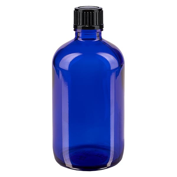 Flacone da farmacia 100 ml colore blu con tappo a vite standard colore nero