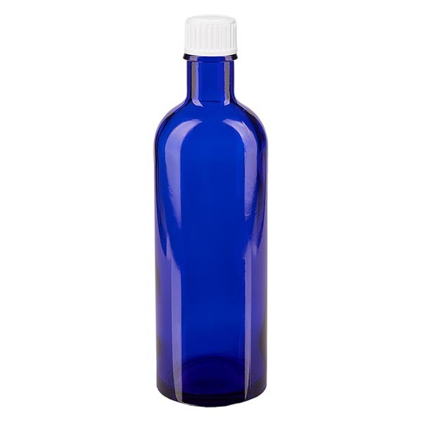 Flacone da farmacia 200 ml colore blu con tappo a vite standard colore bianco