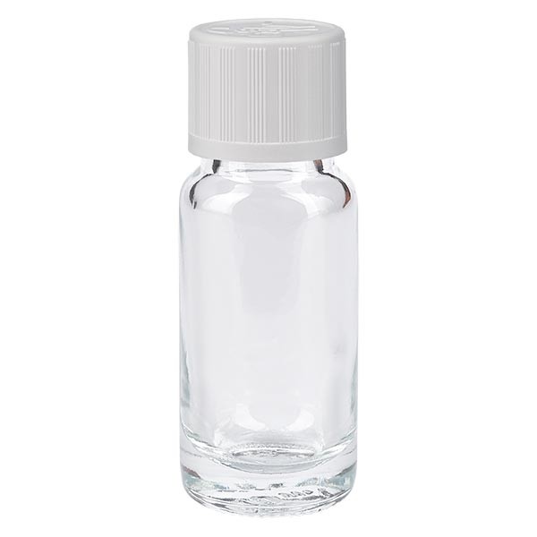 Flacone da farmacia 10 ml trasparente con tappo contagocce colore bianco, dispositivo di blocco per i bambini
