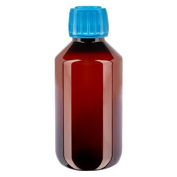 Bottiglia di medicina PET 200ml marrone (bottiglia Veral) PP28, con OV blu