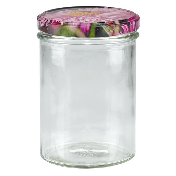 Bicchiere da 435 ml + coperchio BasicSeal con decorazione a fiori UNiTWiST