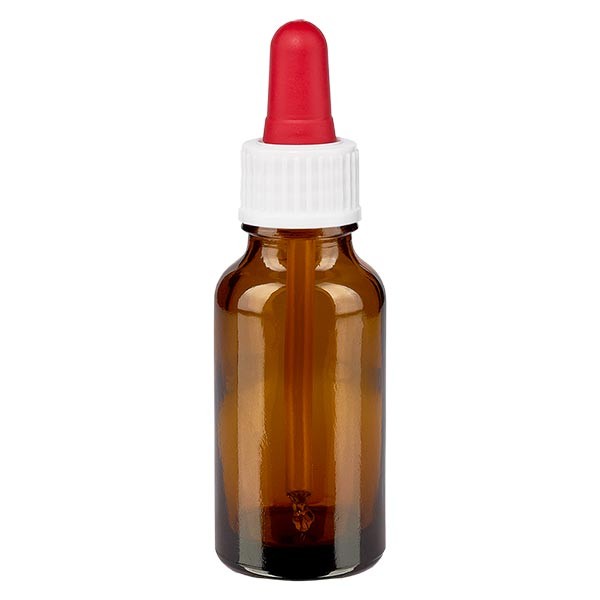 Flacone con pipetta colore marrone 20 ml, pipetta colore bianco/rosso standard