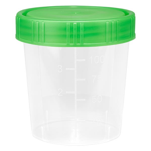 Contenitori per urine colore naturale 125 ml con tappo a vite colore verde