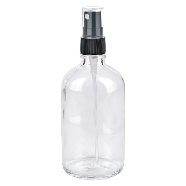 Flacone in vetro trasparente 100 ml con nebulizzatore a pompa colore nero