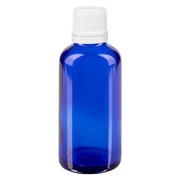 Flacone da farmacia 50 ml colore blu con tappo contagocce 1,2 mm antimanomissione colore bianco