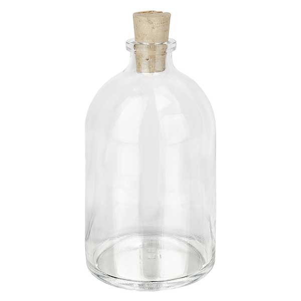 Flacone per iniettabili in vetro transparente 100 ml con tappo in sughero 11/14 mm
