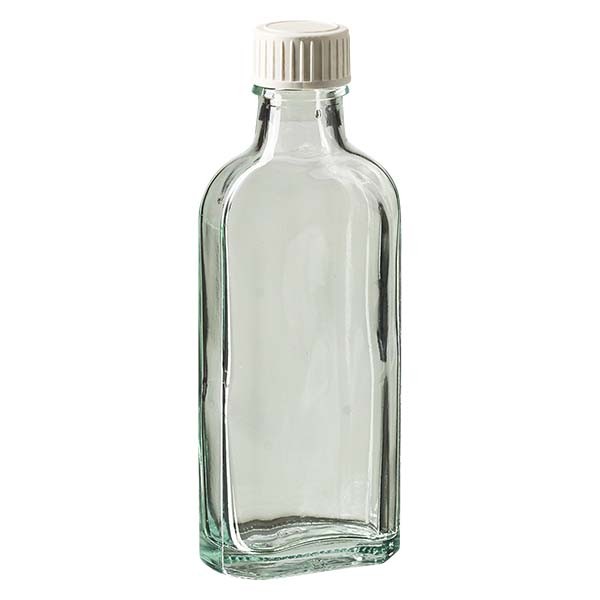 bottiglia Meplat 100 ml colore bianco con imboccatura DIN 22, tappo colore bianco in PP con inserto in schiuma polietilenica