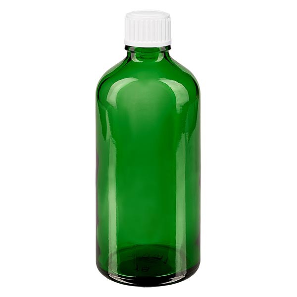Flacone da farmacia 100 ml colore verde con tappo contagocce standard 0,8 mm colore bianco