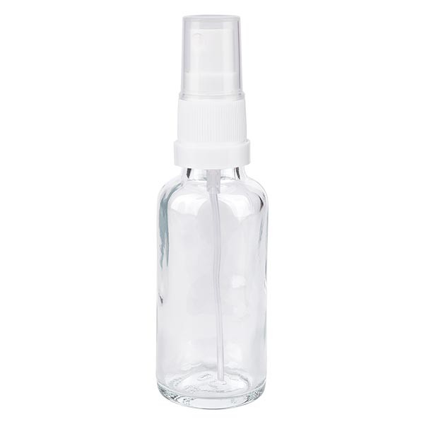 Flacone in vetro trasparente 30 ml con nebulizzatore a pompa colore bianco