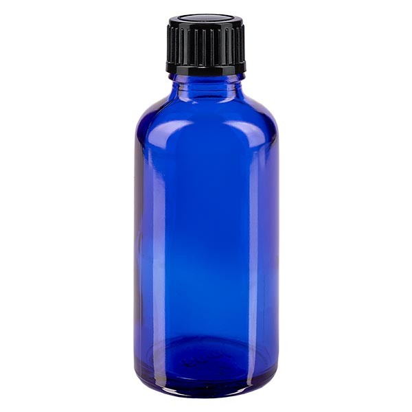 Flacone da farmacia 50 ml colore blu con tappo contagocce standard 1 mm colore nero