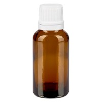 Flacone da farmacia 20 ml colore marrone con tappo a vite antimanomissione colore bianco Flacone da farmacia 20 ml colore marrone con tappo a vite antimanomissione colore bianco