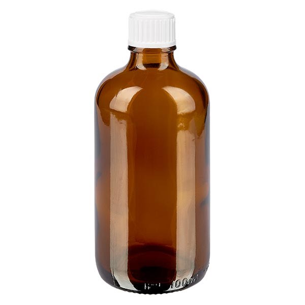 Flacone da farmacia 100 ml colore marrone con tappo contagocce standard 0,8 mm colore bianco