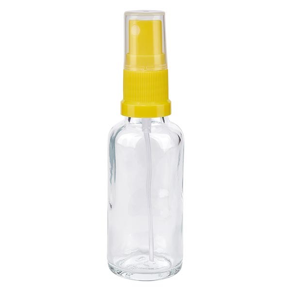 Flacone da farmacia 30 ml trasparente con inserto spray standard colore giallo