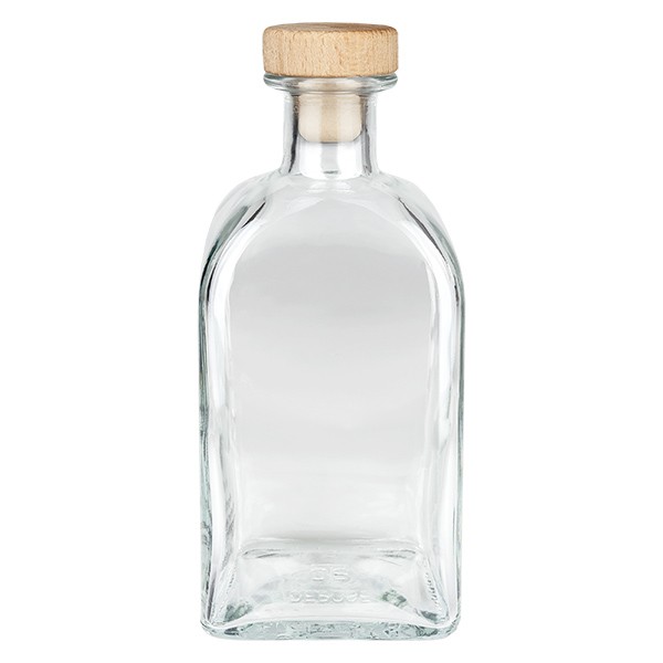 Flacone farmaceutico da 500 ml “Carre” con tappo in sughero con impugnatura in legno UNiTWIST®