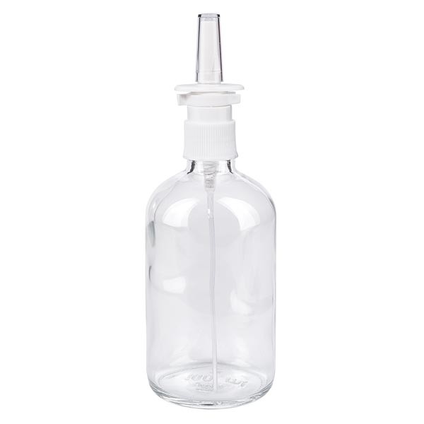 Flacone in vetro trasparente 100 ml con spray nasale colore bianco