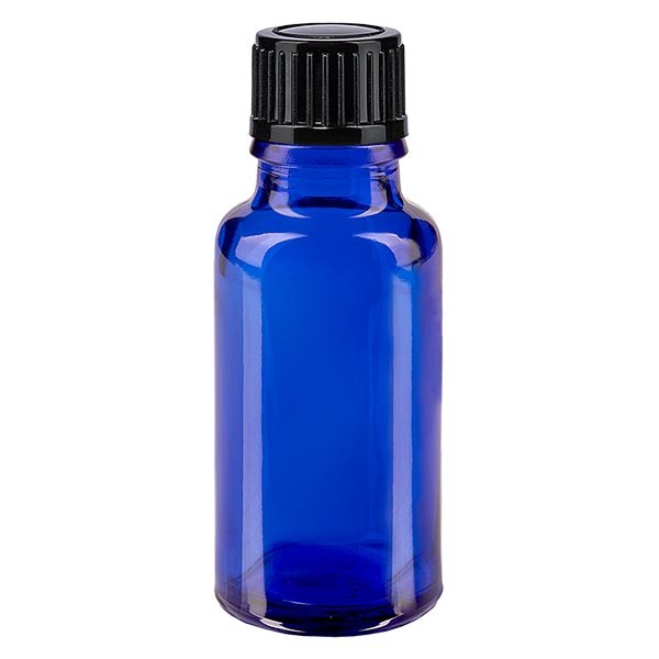 Flacone da farmacia 20 ml colore blu con tappo contagocce standard 1 mm colore nero