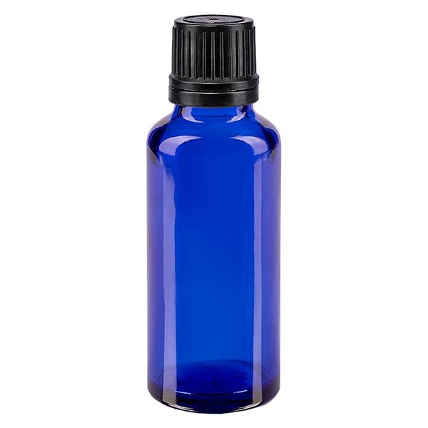 Flacone da farmacia 30 ml colore blu con tappo a vite anello salvagoccia antimanomissione colore nero