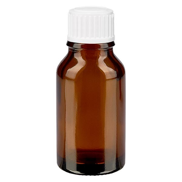 Flacone da farmacia 15 ml colore marrone con tappo contagocce standard 0,8 mm colore bianco