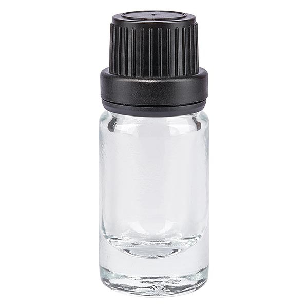 Flacone da farmacia 5 ml trasparente con tappo a vite ermetico antimanomissione colore nero