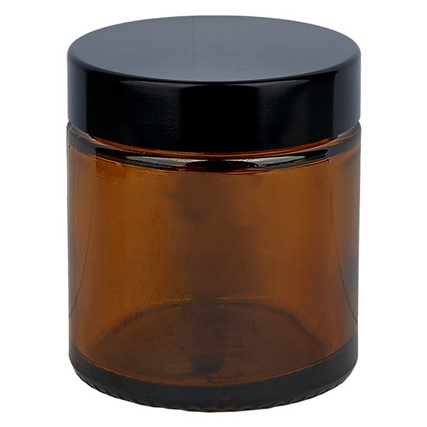 Barattolo di vetro 30ml marrone, con nero. Coperchio in bachelite