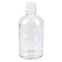 Flacone da farmacia 100 ml trasparente con tappo a vite antimanomissione colore bianco Flacone da farmacia 100 ml trasparente con tappo a vite antimanomissione colore bianco