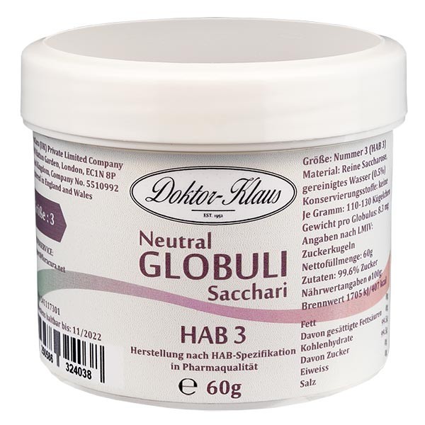 60 g globules neutres HAB3, 100 % pure saccharose