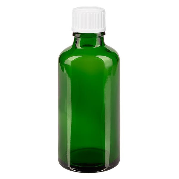 Flacone da farmacia 50 ml colore verde con tappo contagocce standard 0,8 mm colore bianco