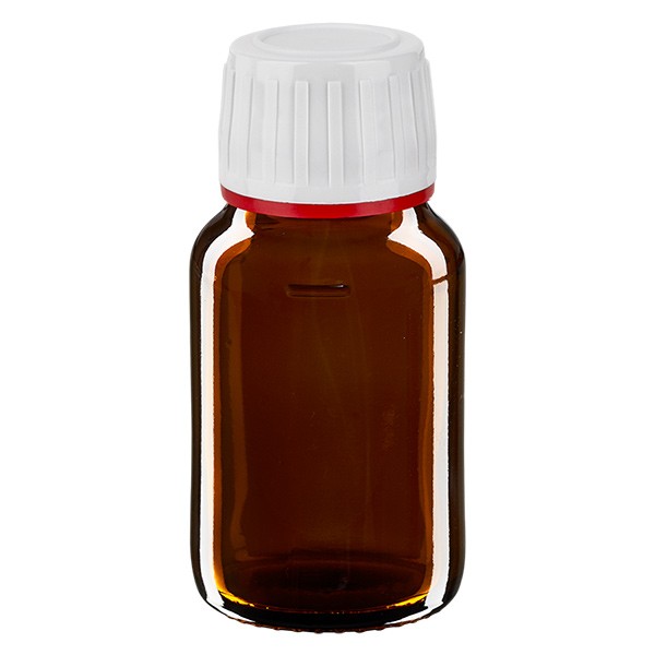 Flacone per medicinali secondo gli standard europei 30 ml marrone con tappo colore bianco
