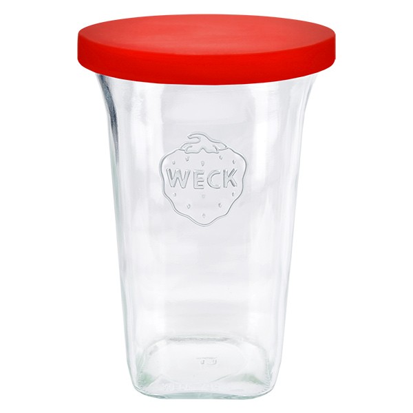 Bicchiere Quadro WECK RR100 da 795 ml con coperchio in silicone rosso